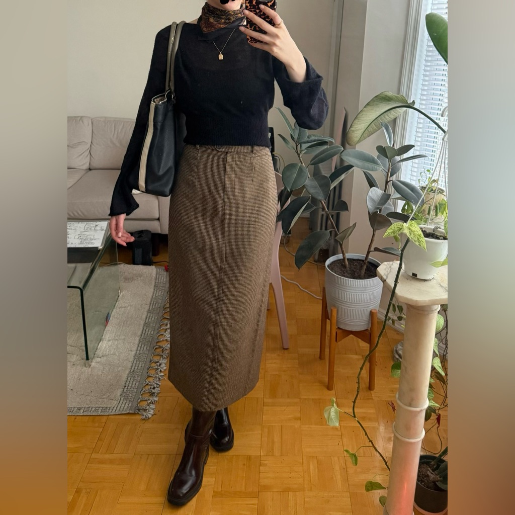 Stunning 100% Wool Ralph Lauren Brown Tweed Midi Maxi Pencil Skirt
